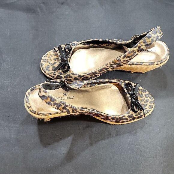 MONTEGO BAY CLUB LEOPARD BROWN CAMINO PEEP-TOE WEDGE SANDAL - Picture 9 of 14